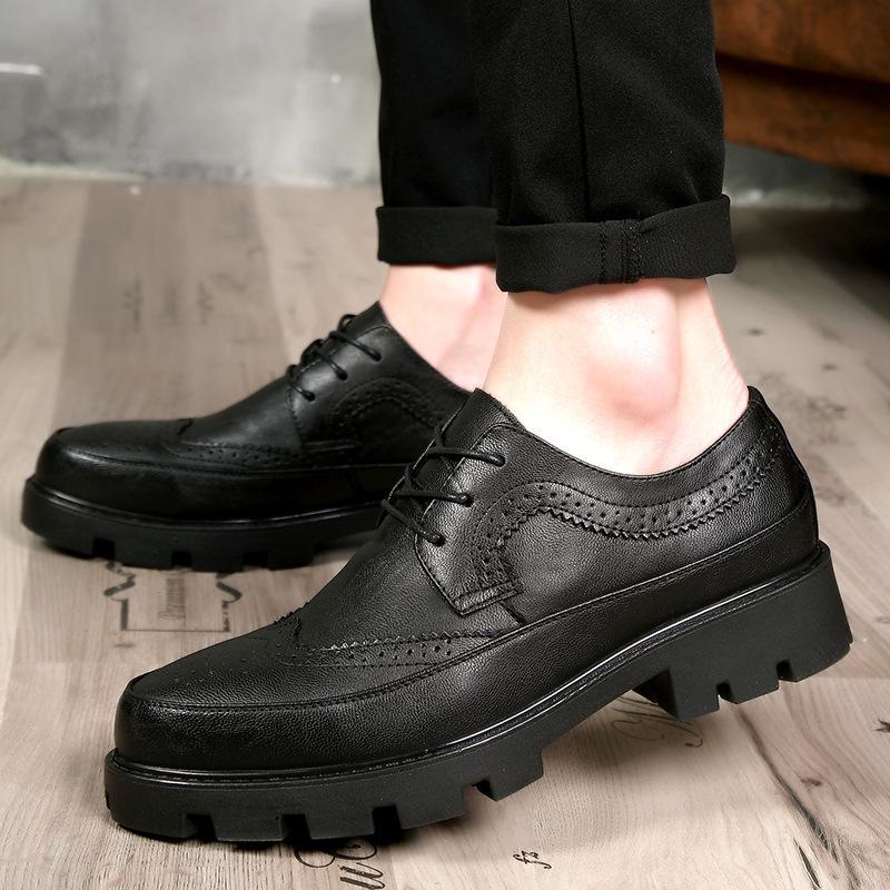 Men's Pointed Toe Leather Formal Shoes - Height Increasing, Thick Sole, Ideal for Business, Casual, or Wedding Wear.