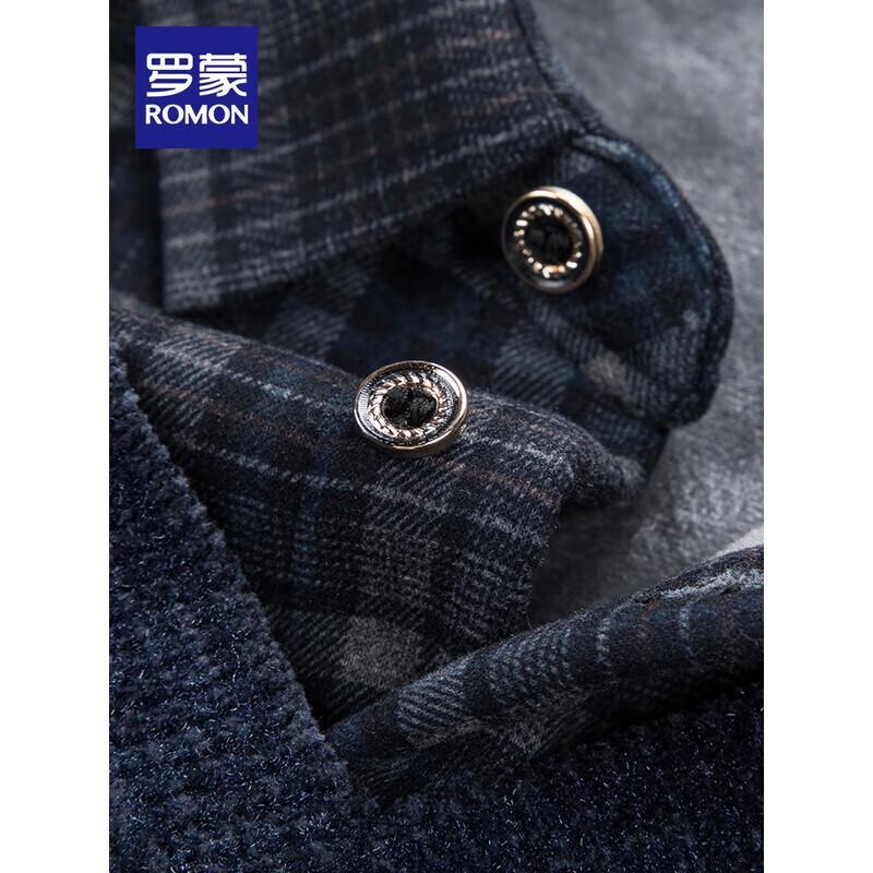 ROMON Men's Faux Two-Piece Elastic Slim Knit Shirt