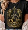Maglietta Natività, T-shirt Natale Comfort Colors, Maglietta Vintage Sacra Famiglia, Oro Religioso Notte Santa Regalo Natale Cattolico Donna