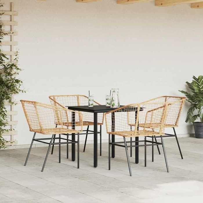 VidaXL 5pcs Garden Dining Set Brown Poly Rattan Glass, Outdoor Dining Set 3334591