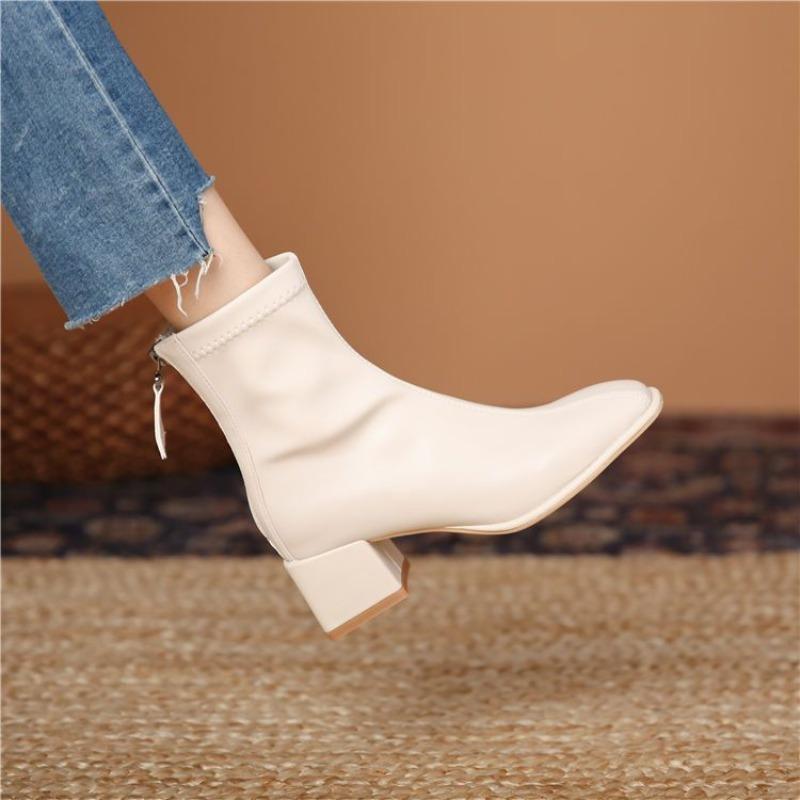 Fashion Square Toe Soft Leather Autumn Winter Female Short Shoes Elegant with Medium Heels Women's Ankle Boots Trend 2025 New in Booties