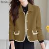 Women Casual Turn Down Collar Long Sleeve Cardigan Woolen Jackets