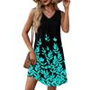 Women's Fashion Printed Summer Sleeveless V-neck Tank Top Pocket Casual Loose Dress