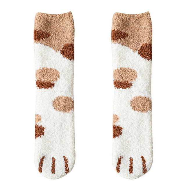 Plush Winter Funny Cute Style Animal Cat Paw Cartoon Pattern Women Cotton Socks Super Soft For Female House Sleeping Floor Sox