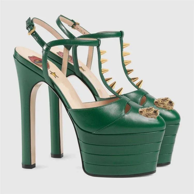 Fashion Brand Sexy Rivet 16cm High Heel Sandals Platform Party Wedding Ball T-stage Women Shoes High Quality Large 43summer Female Shoes