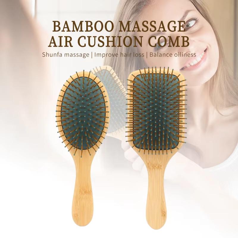 Eco-friendly Ionic Bristle Air Cushion Comb Hair Brush Custom Logo Wood Paddle Hotel Use Wooden Hairbrush