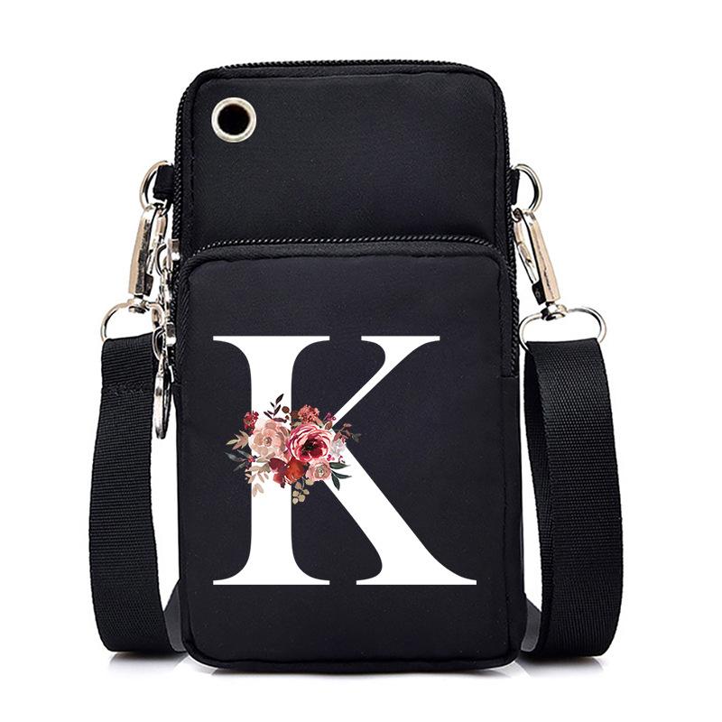 New Letter-printed Black Oblique Span Bag, Mobile Phone Bag, Light To Carry, Vertical Length and Width Change Bag