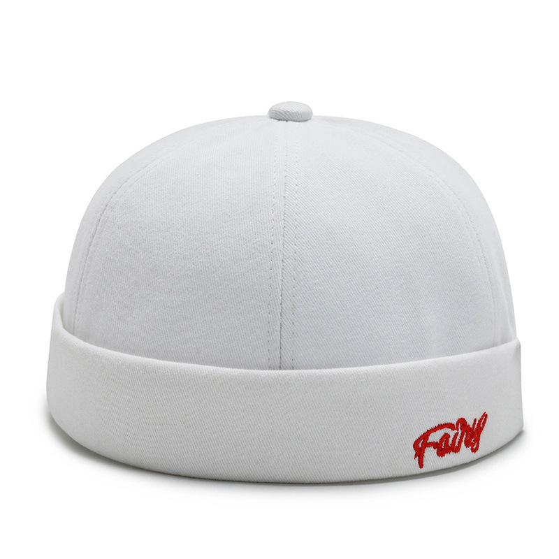Heren Docker Cap Hoed zonder Klep Skullcap Werkers Zeemansmuts Opgerolde Rand Retro Muts Adjustable white