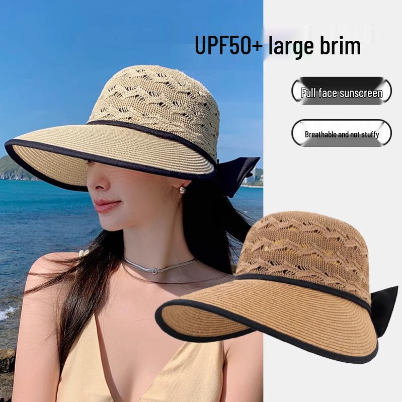 Women's Luxury Large Brim Sun Protection Straw Hat for Summer Beach Vacations