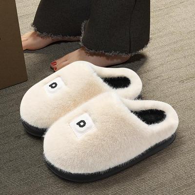 Women's Plus Velvet Fuzzy Slippers: Warm Cotton, Non-Slip Thick Sole, for Men & Women, Perfect for Autumn & Winter