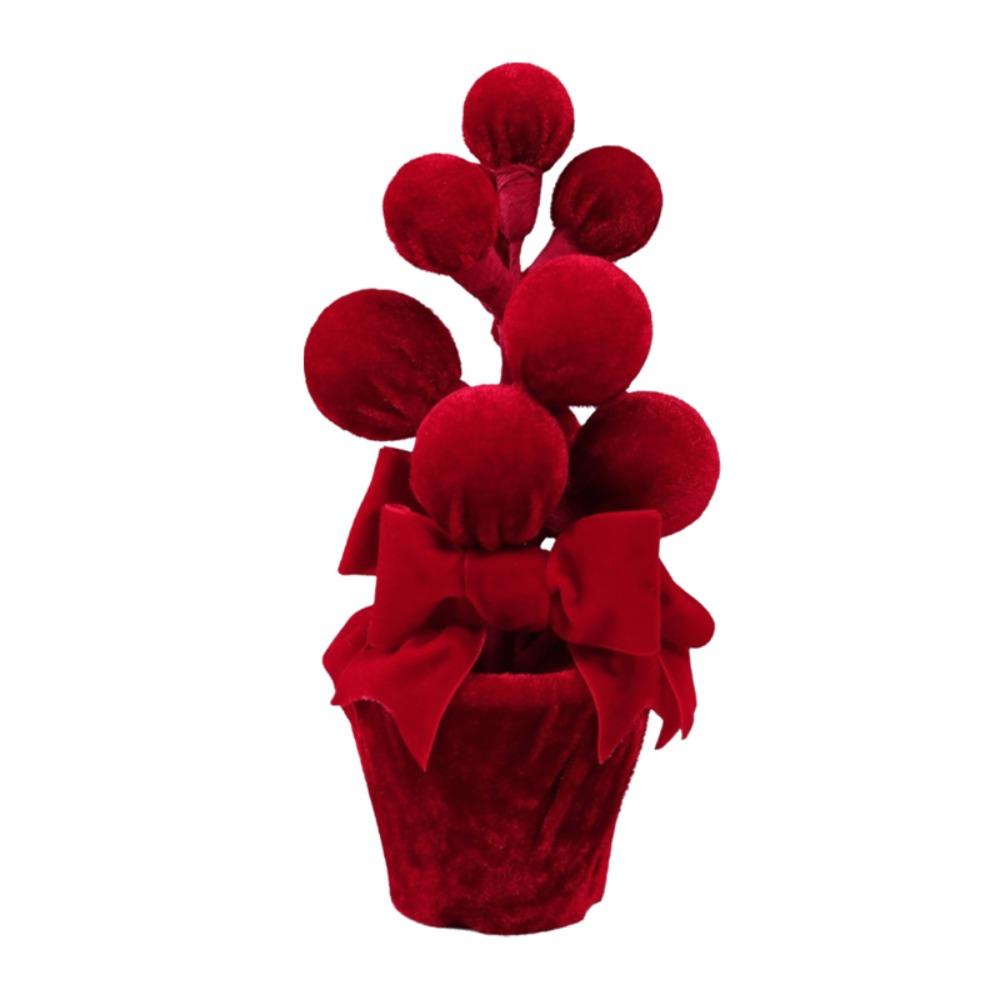 Artificial Pine Branches and Berries Red Christmas Ball Potted Plant Desktop