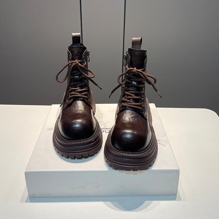 Popular brown platform Martin boots women's 2025 new British style early autumn retro Maillard heightening short boots