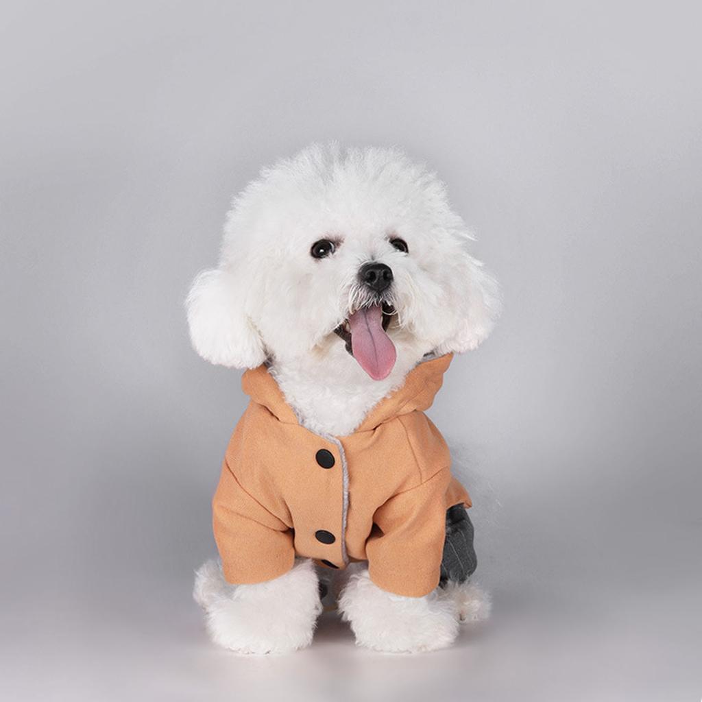 Hooded Dog Winter Coat 4-Legged Flannel Warm Insulated Pet Jacket for Teddy & Small Dogs