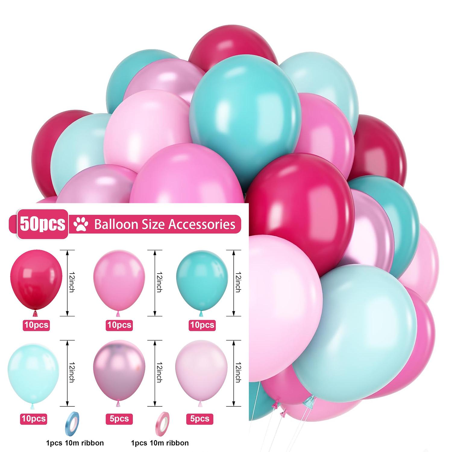 

12inch 50pcs blue, yellow, and pink latex balloon set, suitable for weddings, birthdays, themed parties, family gatherings 12INCH рожевий