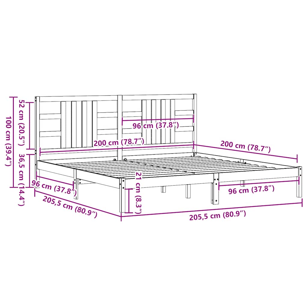 Solid Wood Bed Gray 200 x 200 cm