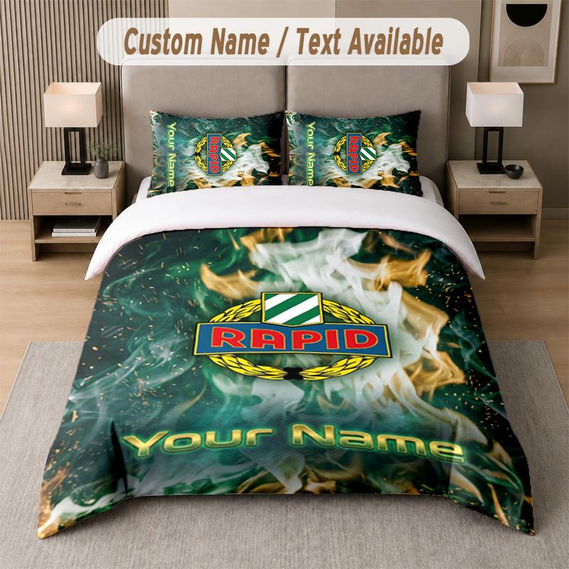 Rapid Wien FC Design Bedding Set Custom Text 1 Duvet Cover & 2 Pillow Cases