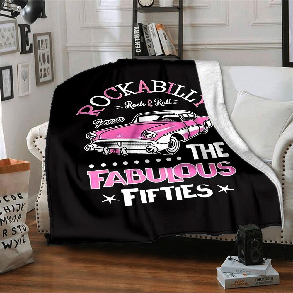 1pc Rockabilly Fabulous Soft Flannel All Season Throw for Home, Office, Outdoor UseDurable Comfort Soft Warm Throw for Home