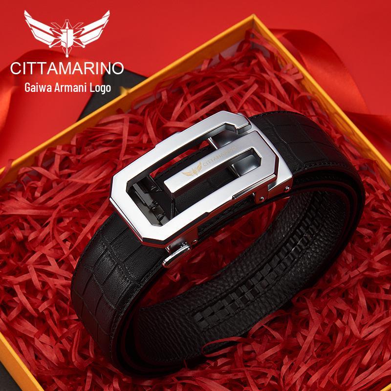 

Мужской ремень из натуральной кожи - Логотип Gawa Armani, Пряжка G, Узор крокодила, Автоматическая пряжка, Воловья кожа, Деловой стиль. 130 cm