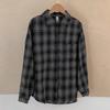 Women's Plaid Shirt Vintage Korean Style Lapel Long Sleeve Blouse Loose Casual Pocket Overshirt Top