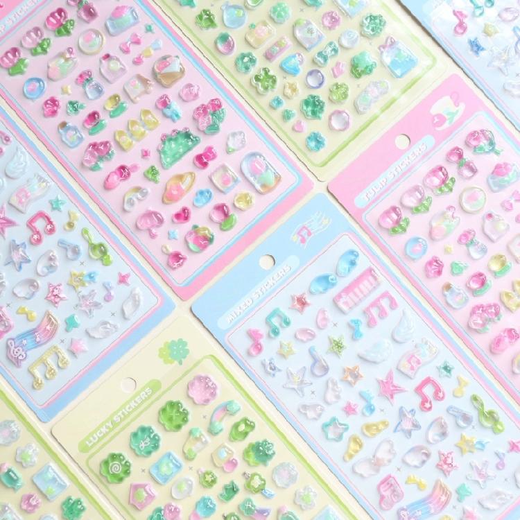 1 Sheet High Grade 3D Relief Sticker Flower Grass Musical Raised Sticker Adhesive Decorative Phone Case Accessories