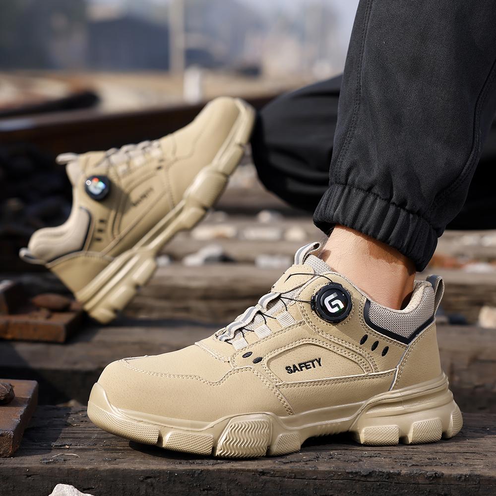 New Security Men's  Shoes Rotating Button Work Boots Waterproof Steel Toe Shoes Puncture-Proof Work Shoes Sneakers Indestructible Shoes