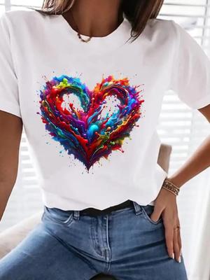 (Asian Size) Clothing T Shirt Tee Top Women Fashion Female Woman Print Sweet Love Cute Style Short Sleeve Graphic T-shirts