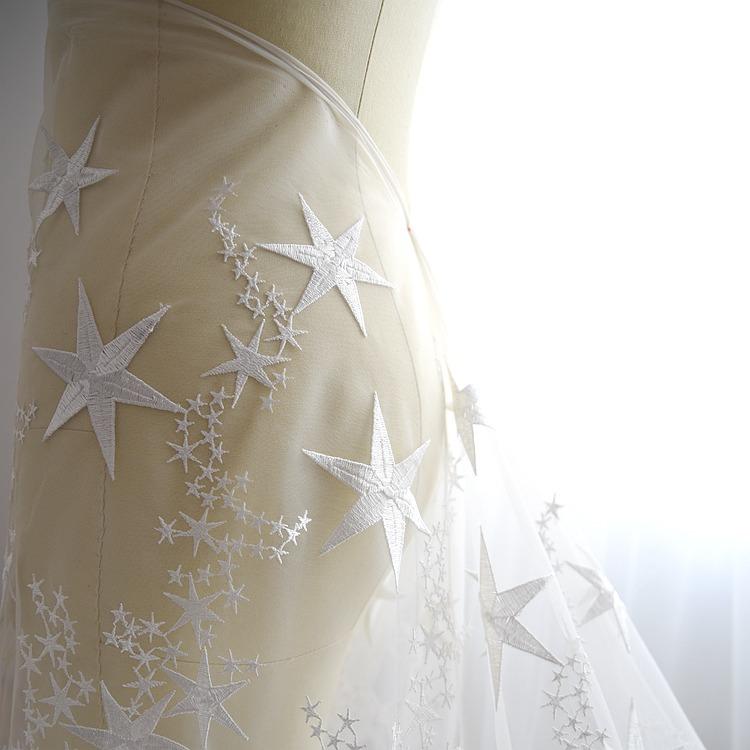 Star Embroidery Lace Accessories High-End Wedding Dress Fabric Clothing Decorative Clothes Diy Fabric Ivory White