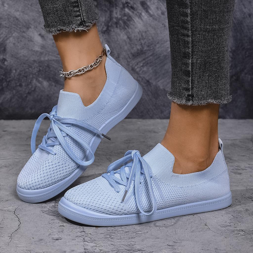 Women Sneakers Mesh Knitted Platform Sports Shoes Woman Breathable Casual Sneakers Women Non-Slip Lace Up Tennis Shoes Ladies