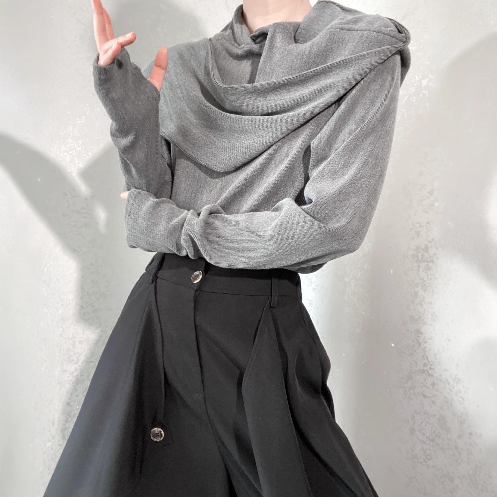 

Scarf Collar Hooded Pullover Sweater for Men Women Long Sleeve Original Bottoming Shirt Warm Winter Top M серый
