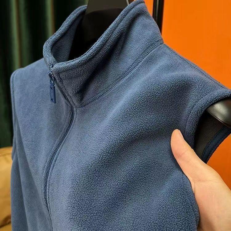 Polar Fleece Stand-up Collar Vest Men's Autumn and Winter Plus Velvet Thickened Double-sided Austrian Fleece Sleeveless Cardigan Jacket Vest