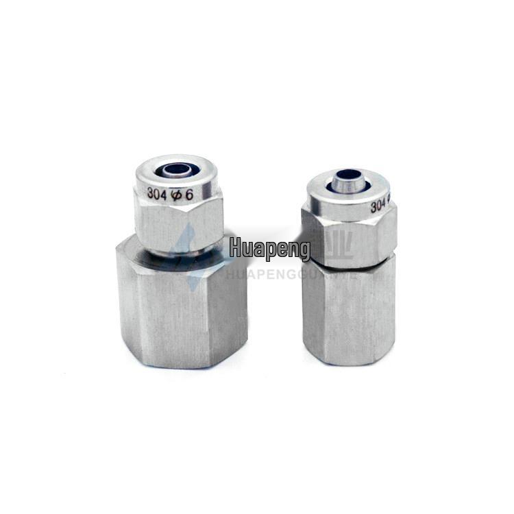 304 Stainless Steel Female Quick-Connect Fitting with G Thread for PU Air Hose, PTFE Lock Nut, M14/20x1.5 Pressure Gauge Base