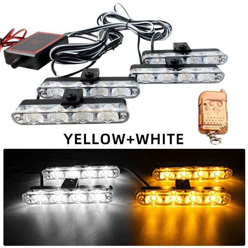 4 In 1 Rot Blau Notfall Blitzer Lichter Polizei Lichter 12V Mit Drahtloser Fernbedienung Blitz Kühlergrill Licht für Autos LKW Van SUV