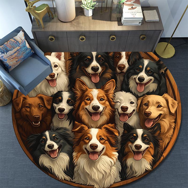 Border Collies Runder Teppich, Teppich für Wohnzimmer Schlafzimmer Sofa Spielzimmer Dekor, Rutschfeste Bodenmatte