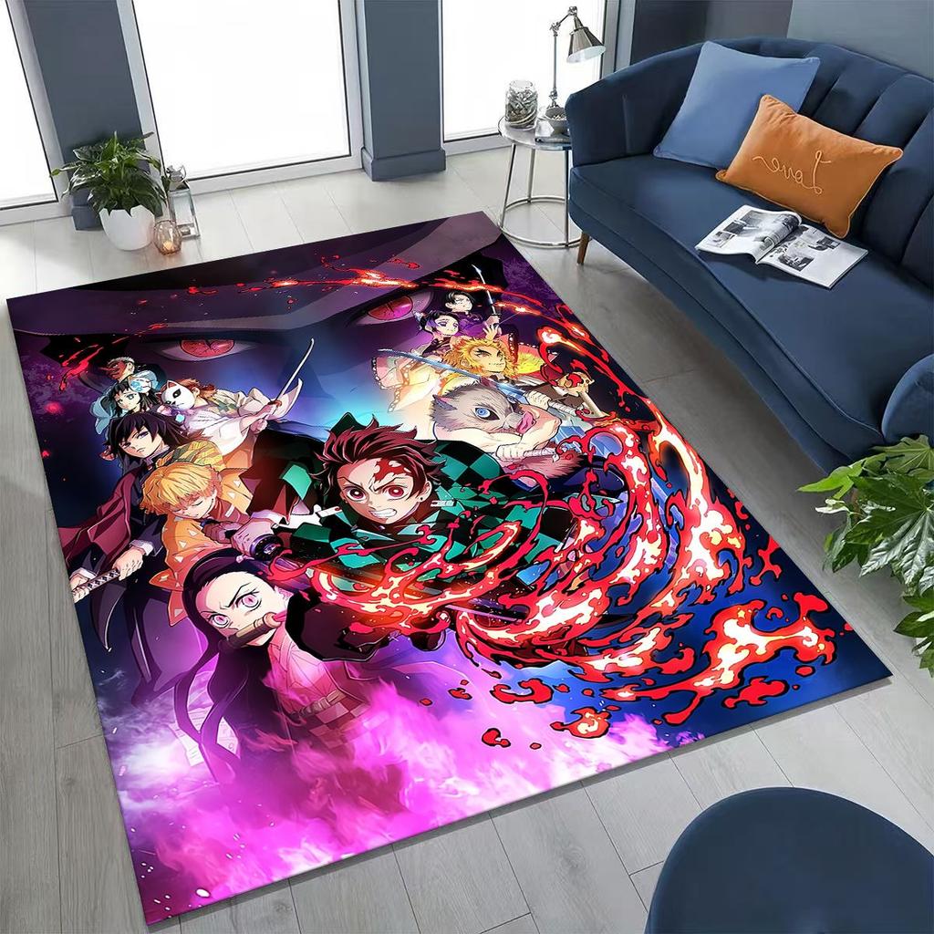 Anime Demon S-Slayer Kamado Nezuko Tanjirou Kreslený koberec pro ložnici, obývací pokoj, pohovku, domácí rohožku, dekor, dětská protiskluzová podložka na podlahu