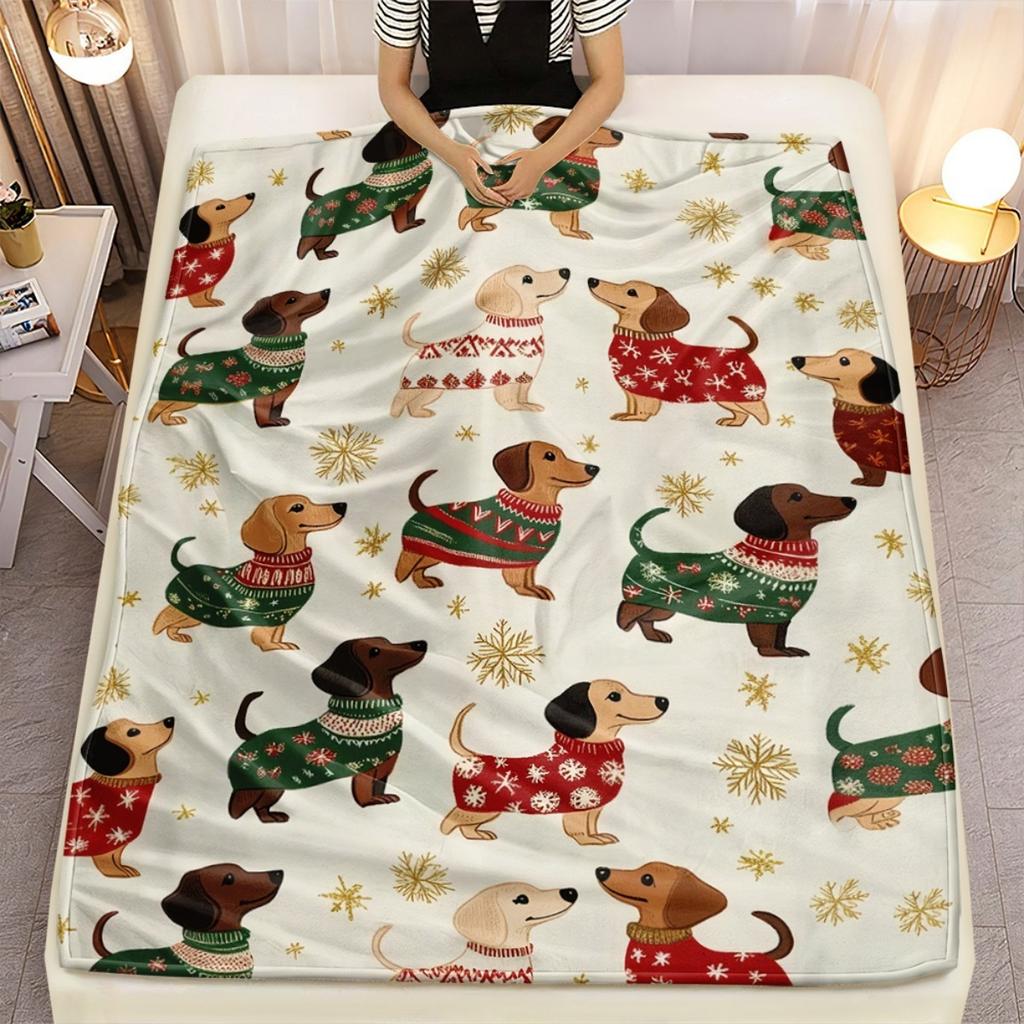 Sausage Dog Blanket Lightweight Soft Warm All-Season Throw Blankets for Sofa Bed Travel Camping - Cozy Home Decor Holiday Gift