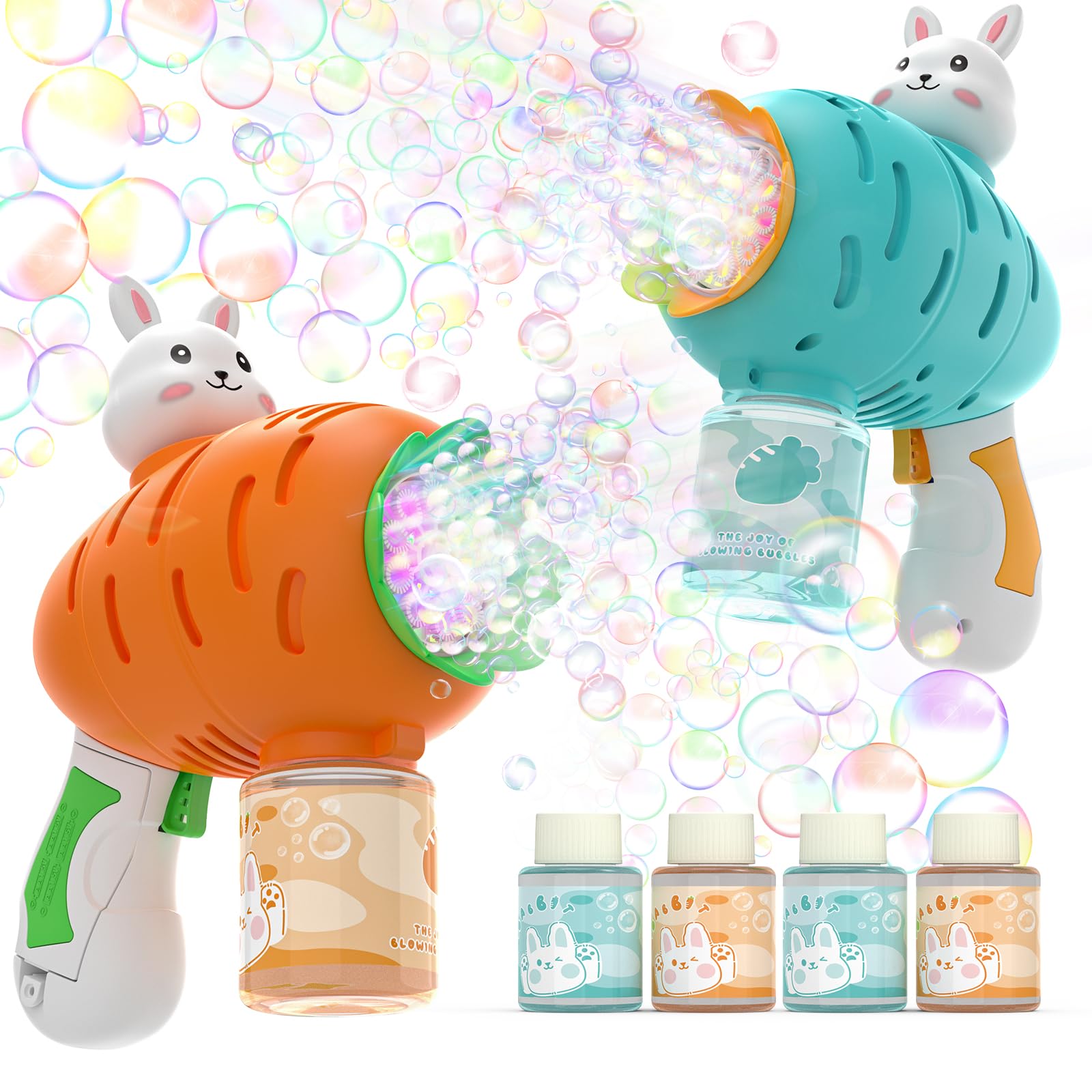 

EagleStone Electric Bubble Gun Toy Set of 2 with 4 Spare Bottles, 10 Bubble Holes, LED Light, and LED Lights. Perfect for Kids, Weddings, Camping,