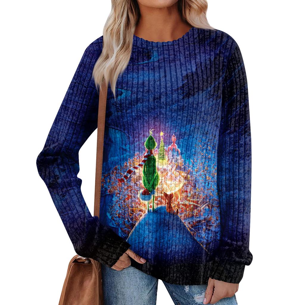 Women's Printed Lightweight Brushed-Cotton Round Neck Top