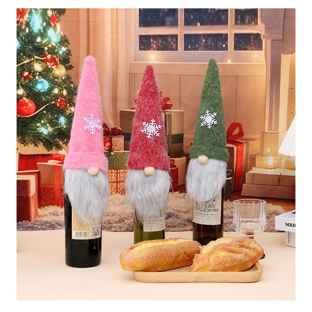 Festive Santa Fabric Wine Bottle Cover Sleeve Holiday Decor with Long Beard Design for Christmas Table Decorations