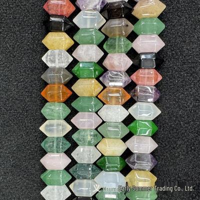 10x20mm Hexagonal Double-Pointed Amethyst and Red Agate Stone Jewelry Beads