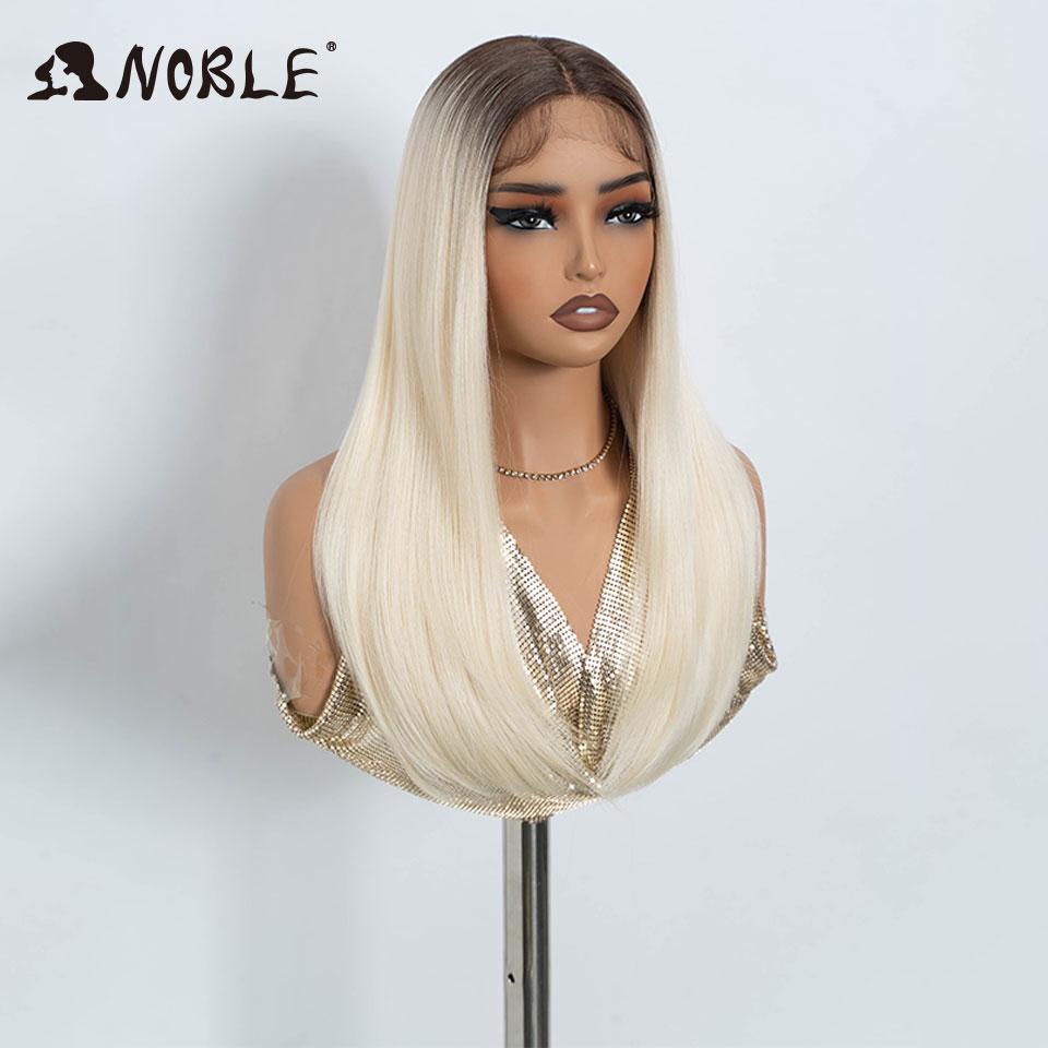 Noble Synthetic Lace Front Wig Straight Baby Hair 613 Bob Wigs Synthetic Hair Wig 22" Ombre Blonde Bob Wig For Women Cosplay Wig