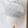 Handmade Beaded Flower Beret Women's Autumn and Winter Rabbit Cashmere Double-layer Knitted Hat Fashionable and Elegant Warm Temperament Thread Hat