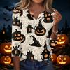 Women's Casual Halloween Print V Neck Button Three Quarter Sleeve T Shirt Top Lightweight Comfortable Fit for Seasonal Wear