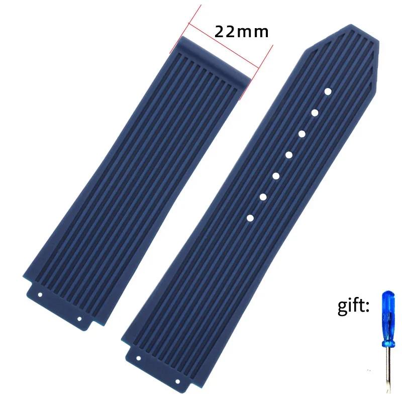 Классический силиконовый резиновый ремешок для часов Hublot BIG BANG черный синий мужской — фото 7