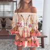 European and American independent station sexy fashion one-word shoulder print dress women's clothing, spot