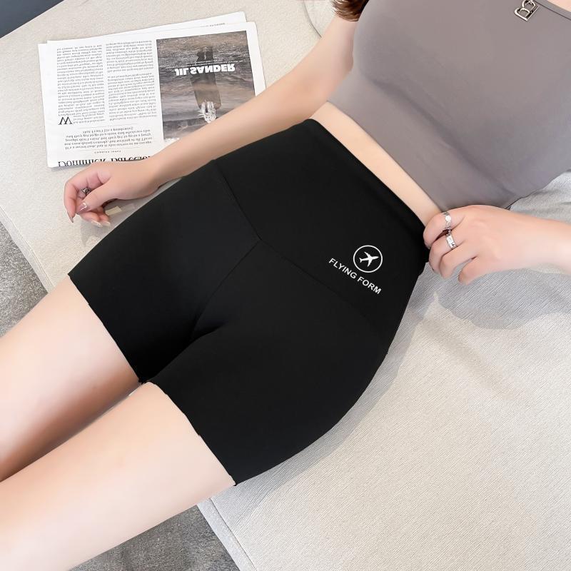 

High waist, belly, three-point shark pants for women s summer, thin, seamless, non-rolling, anti-light, outer wear, yoga backing, safety shorts M [recommendation 40-50kg] чёрный