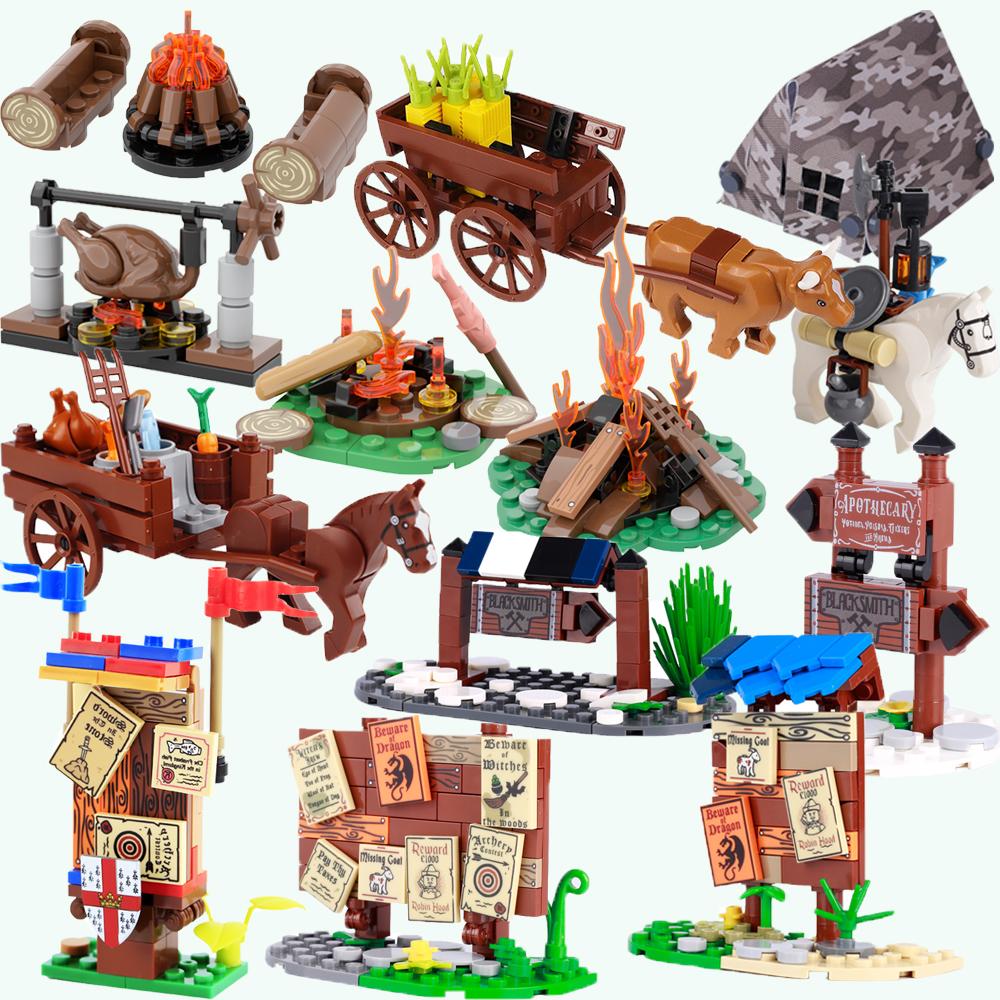 Bai Fen Bai Dolls And Toys Unisex Moc Military Medieval Bonfire Bricks Camping Forest Tent Street View Solider Figure Compatible Accessories Brick Toys