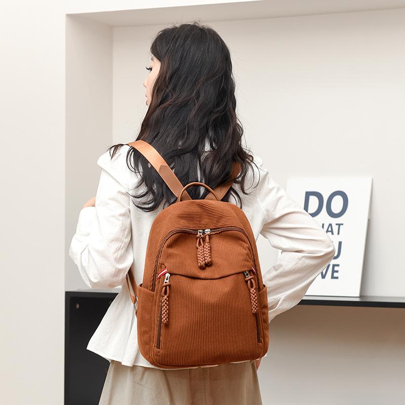 Lightweight Backpack Women's Large Capacity Commuter Travel Bag Corduroy Student Schoolbag