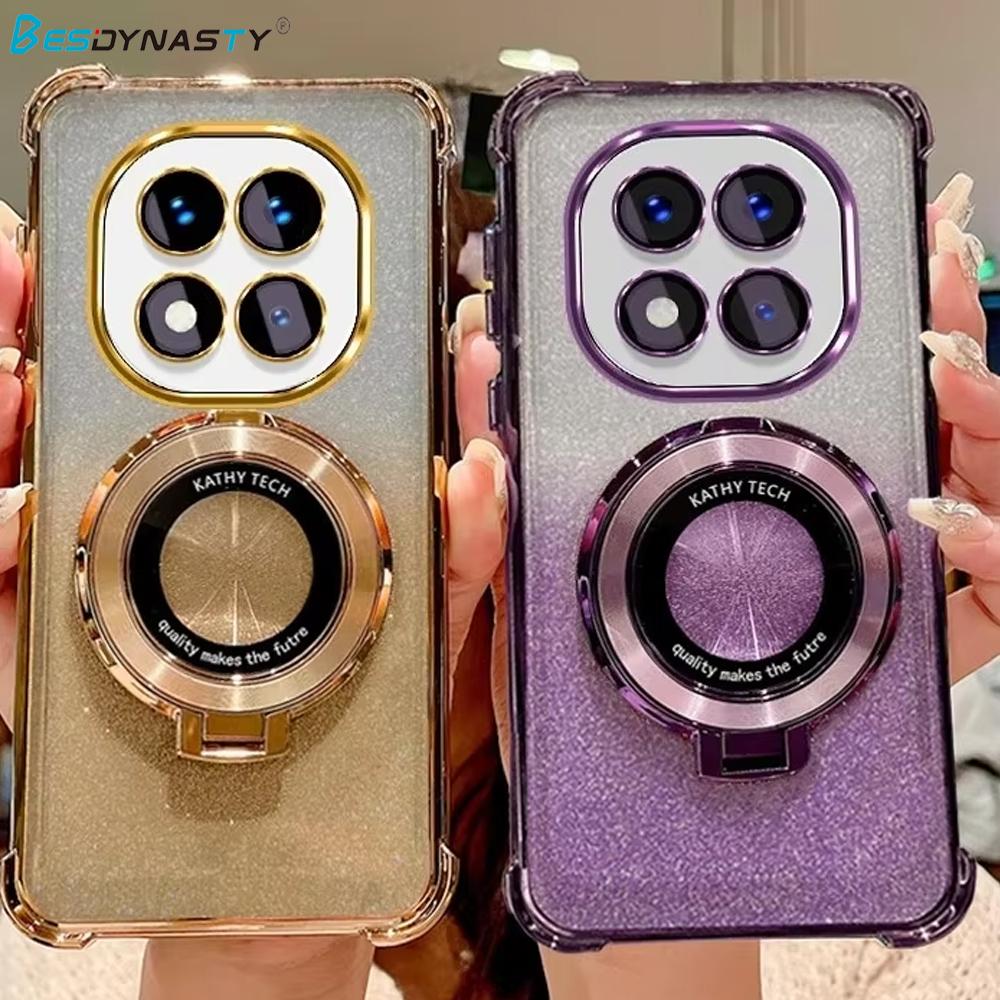 Note14pro Luxury Plating Holder Case On For Xiaomi Redmi Note 14 Pro Plus 14pro Shockproof Protect Silicone Stand Cover Poco X7