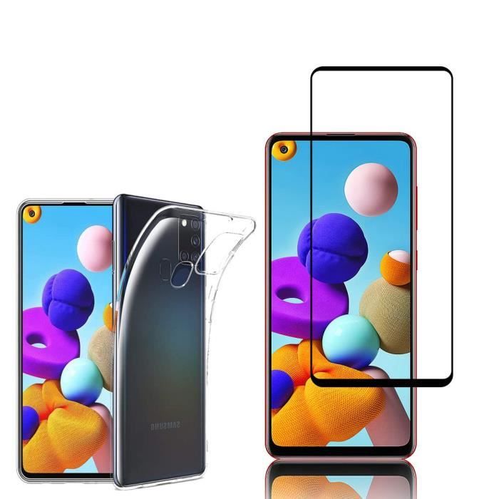 Coque silicone gel UltraSlim - TRANSPARENT - Samsung Galaxy A21S - 0.3 mm - Film verre trempé noir
