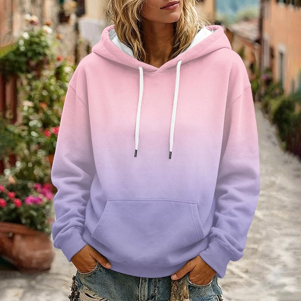 Women's Gradient Printed Long Sleeve Hoodie with Pocket and Casual Top